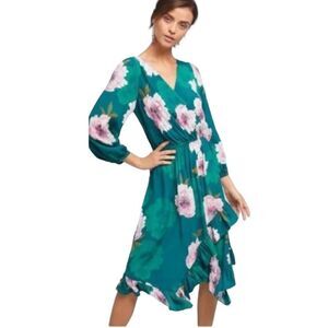 Anthropologie Plenty By Tracy Reese Aleah Green Floral Midi Dress.Size L